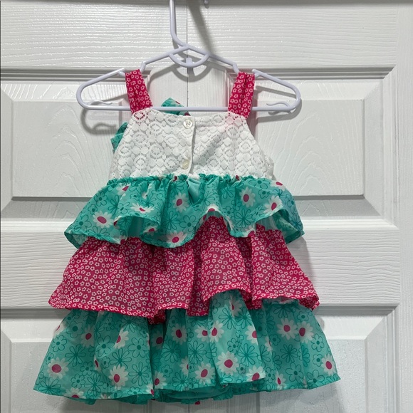 Floral Pink and Green Ruffle Dress - Picture 2 of 5